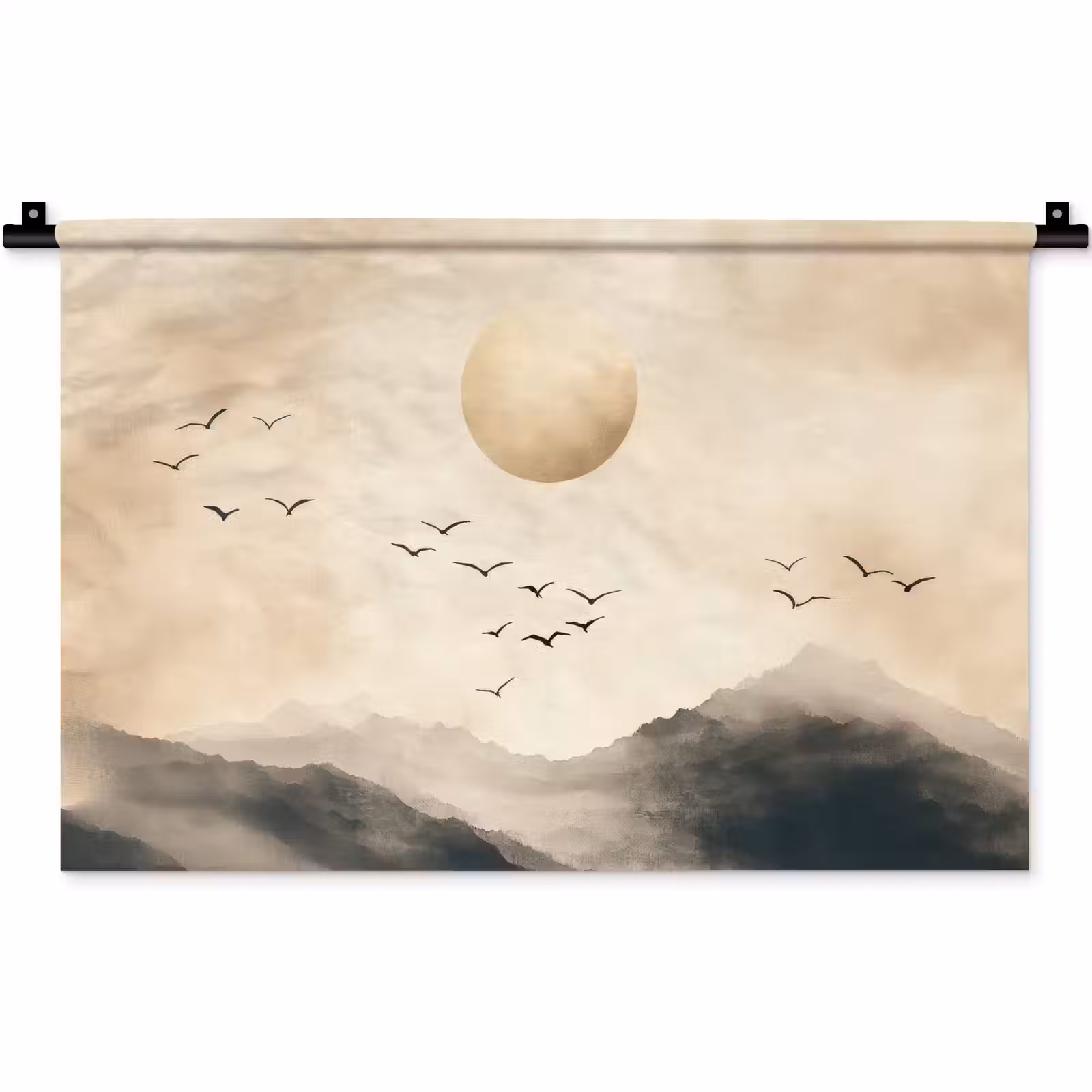 Wandkleed - Landschap - Japandi - vogel — 1