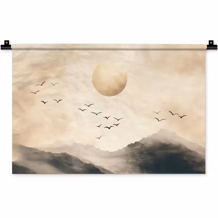 Wandkleed - Landschap - Japandi - vogel — 1