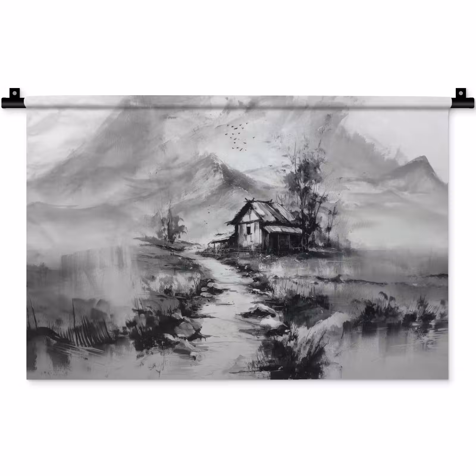 Wandkleed - Hut - Grijs - Bergen - Mistig — 1