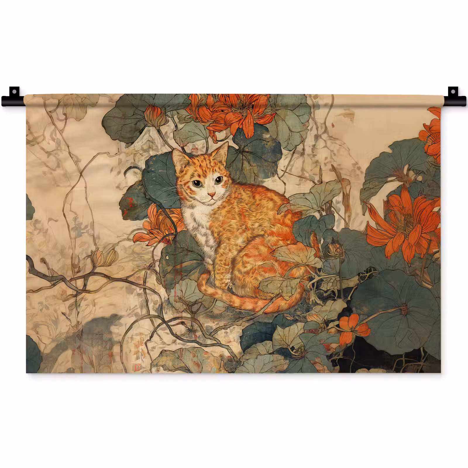 Wandkleed - Kat - Sierlijk - Bloemen — 1
