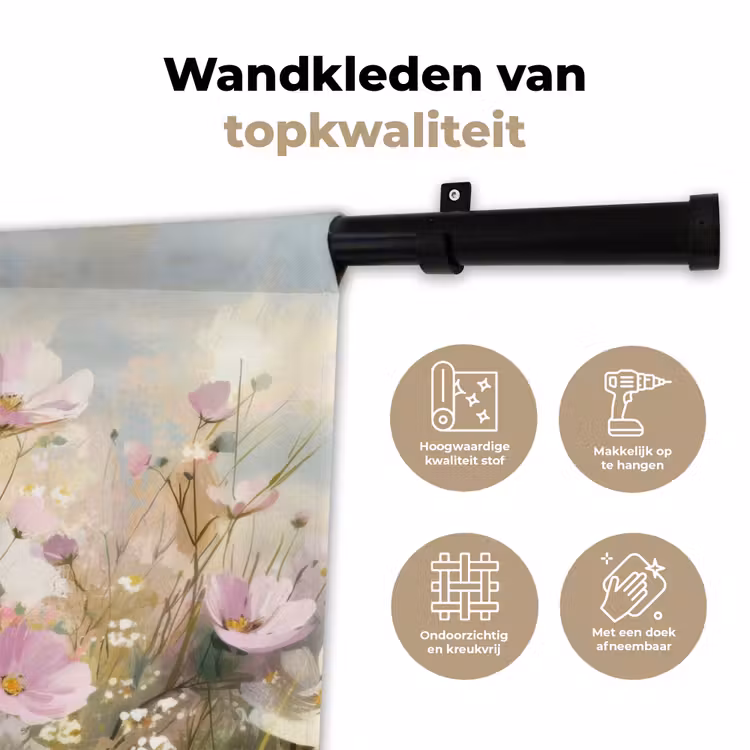 Wandkleed - Bloemenveld - Lichte tinten - Geschilderd — 3