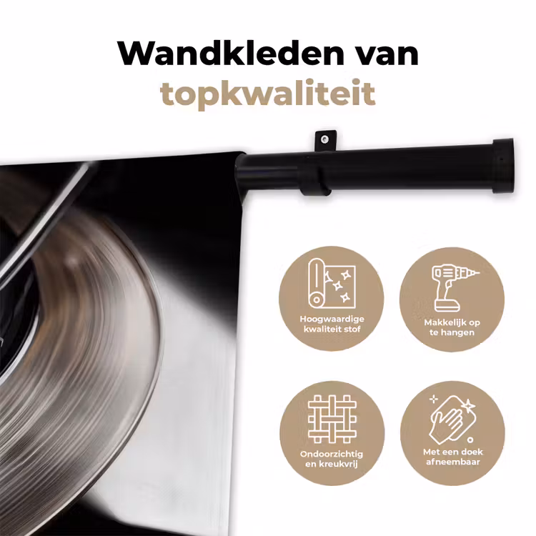 Wandkleed - Close-up - Vinylplaat - Platenspeler - Zwart — 3
