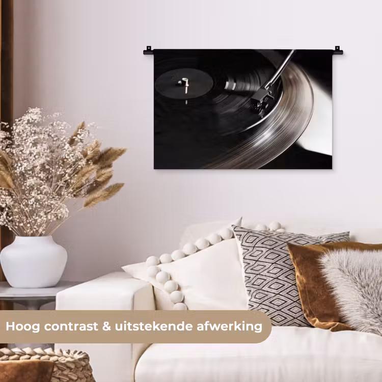 Wandkleed - Close-up - Vinylplaat - Platenspeler - Zwart — 4