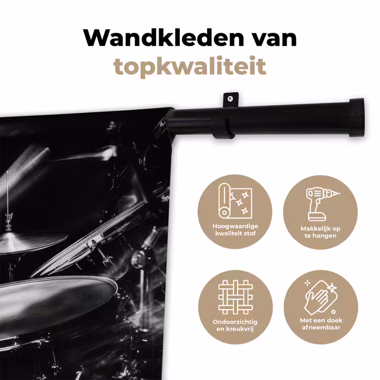 Wandkleed - Drummer - Zwart - Drumstel — 3
