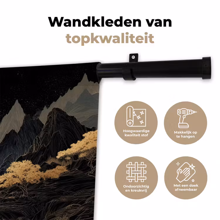 Wandkleed - Gouden rivier - Bergen - Maan - Sterrenhemel — 3