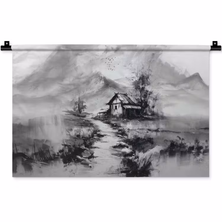 Wandkleed - Hut - Grijs - Bergen - Mistig — 1