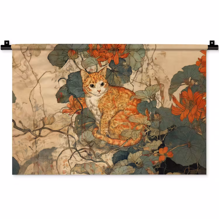Wandkleed - Kat - Sierlijk - Bloemen — 1