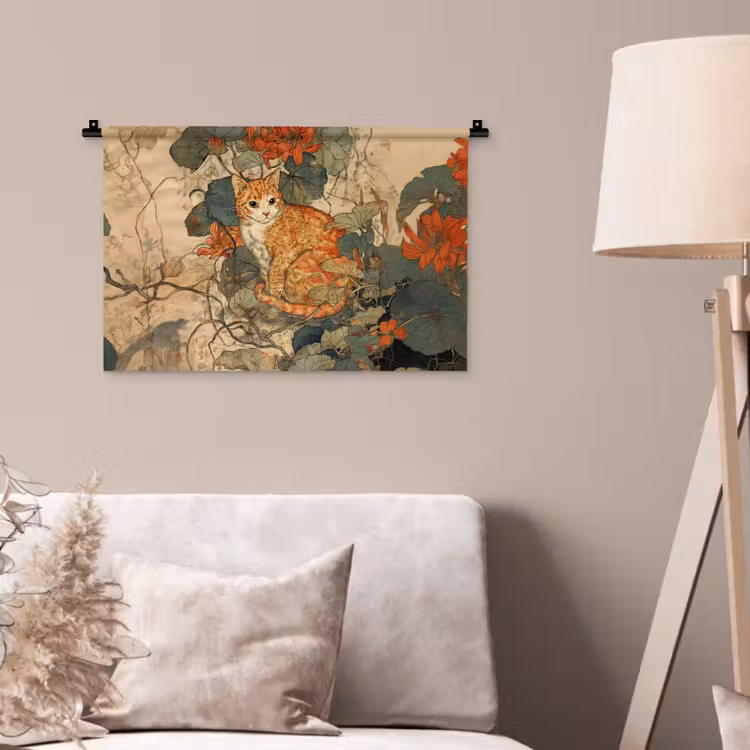 Wandkleed - Kat - Sierlijk - Bloemen — 2