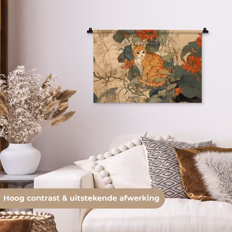 Wandkleed - Kat - Sierlijk - Bloemen — 4