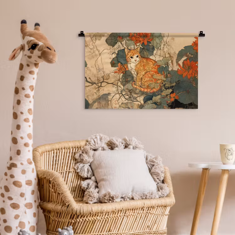 Wandkleed - Kat - Sierlijk - Bloemen — 5
