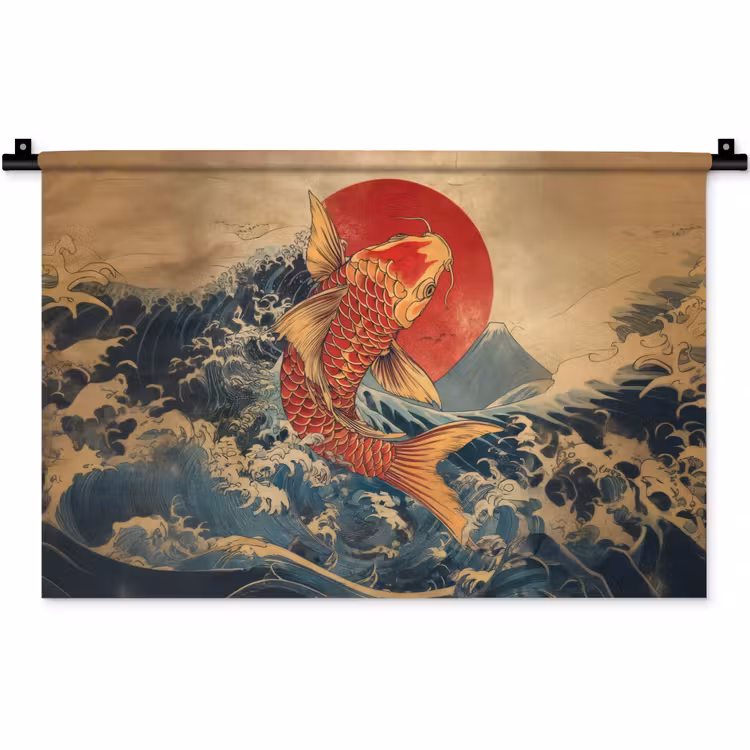 Wandkleed - Koi - Zee - Golven - Zon — 1