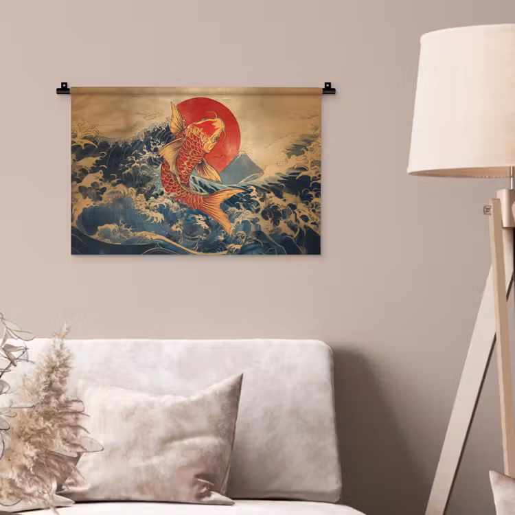 Wandkleed - Koi - Zee - Golven - Zon — 2