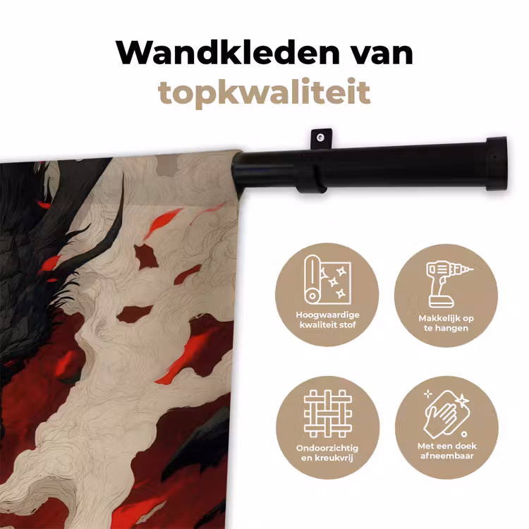 Wandkleed - Krijger - Draak - Zwart - Rood - Rook — 3