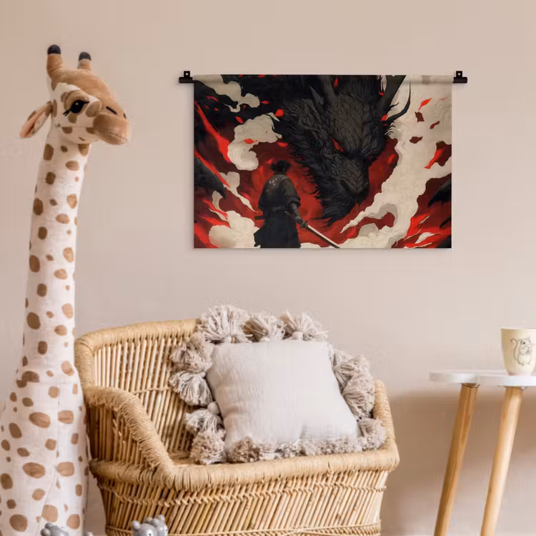 Wandkleed - Krijger - Draak - Zwart - Rood - Rook — 5