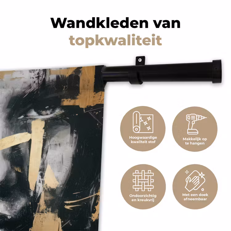Wandkleed - Portret - Vrouw - Penseelstreken - Goud — 3