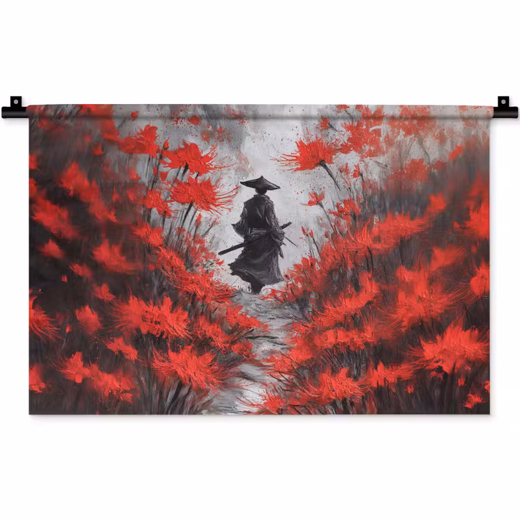 Wandkleed - Rode bloemen - mistig - Man — 1