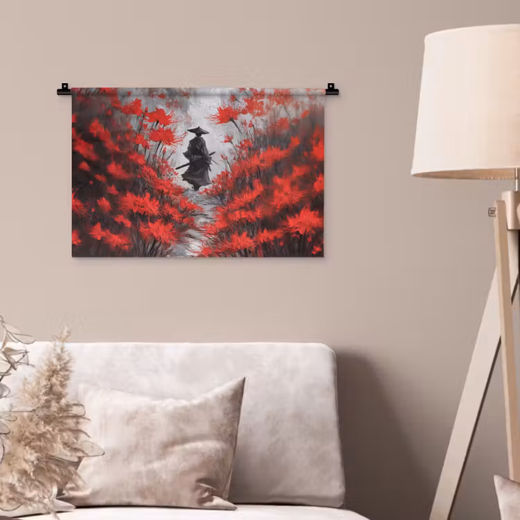 Wandkleed - Rode bloemen - mistig - Man — 2