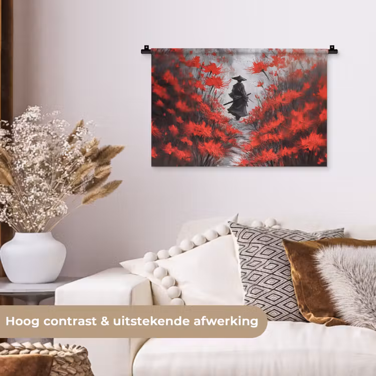 Wandkleed - Rode bloemen - mistig - Man — 4
