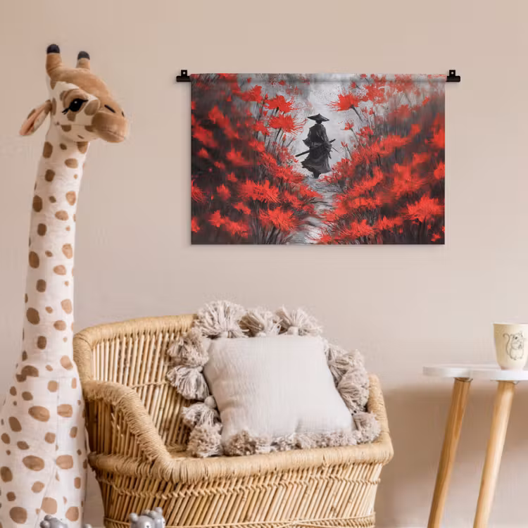 Wandkleed - Rode bloemen - mistig - Man — 5