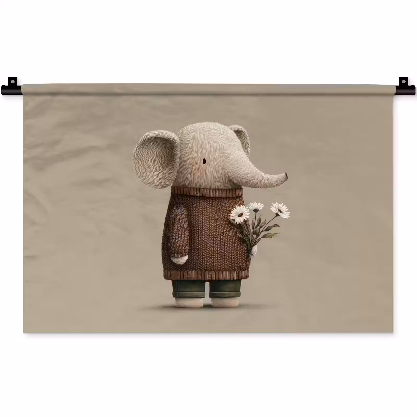 Wandkleed - Olifant - Witte bloemen - Kindvriendelijk — 1