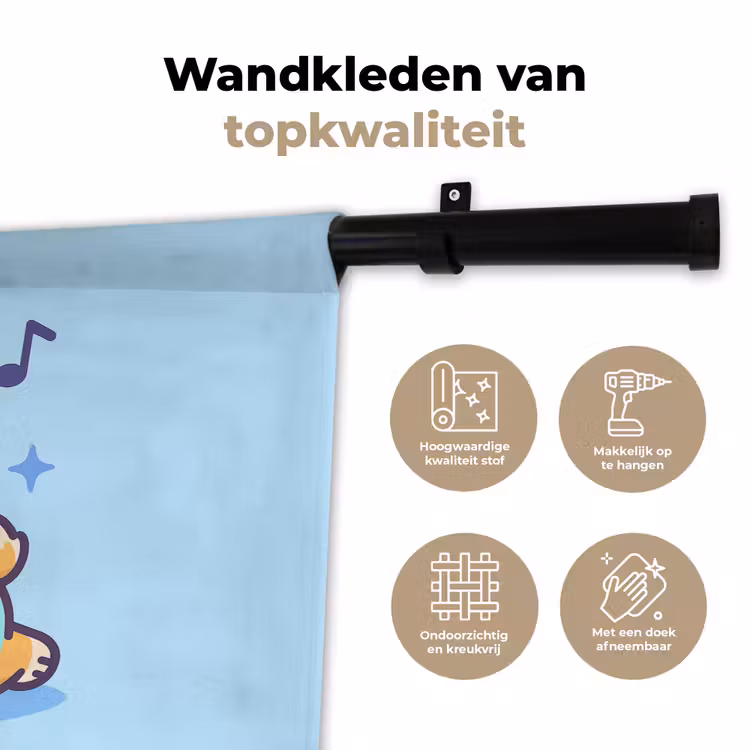 Wandkleed - Corgi - Koptelefoon - Blauw - Muzieknoten — 3