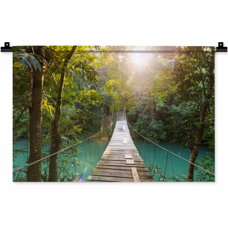 Wandkleed - Jungle - Water - Brug - Natuur - Planten — 1