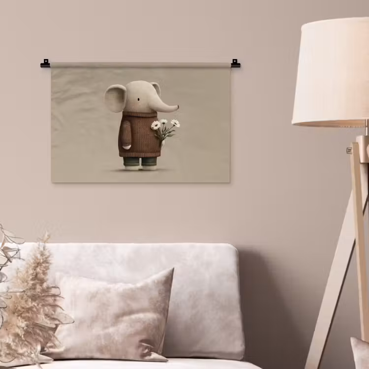 Wandkleed - Olifant - Witte bloemen - Kindvriendelijk — 2