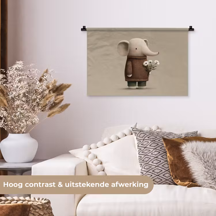 Wandkleed - Olifant - Witte bloemen - Kindvriendelijk — 4