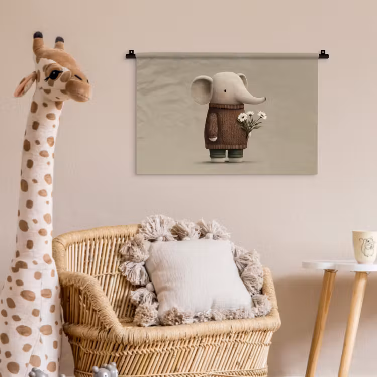 Wandkleed - Olifant - Witte bloemen - Kindvriendelijk — 5