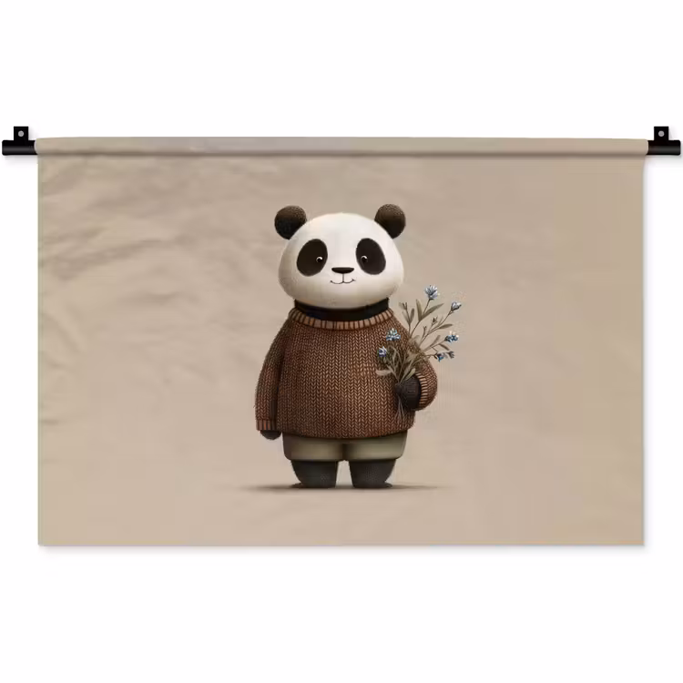 Wandkleed - Panda - Blauwe bloemen - Zachtheid — 1