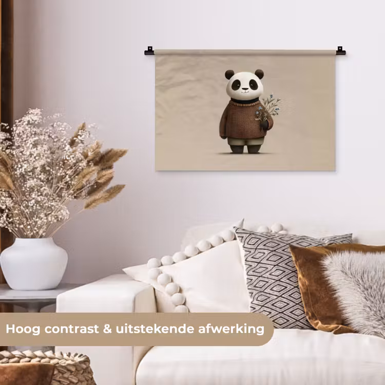 Wandkleed - Panda - Blauwe bloemen - Zachtheid — 4
