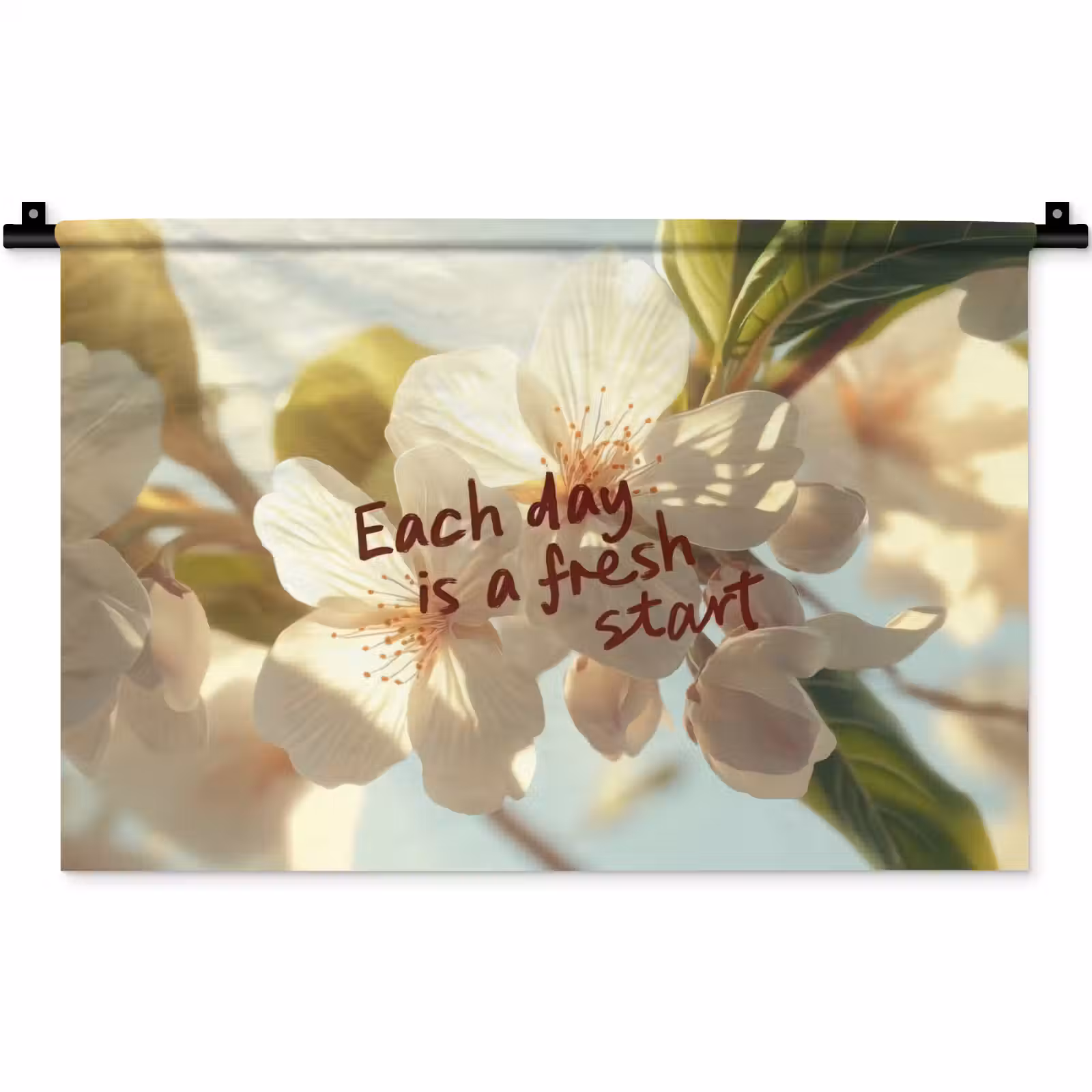 Wandkleed - Bloesems - Zonlicht - Quote - Wit — 1