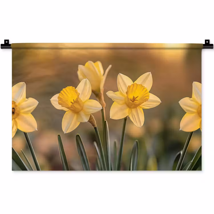 Wandkleed - Bloemen - Geel - Wazig — 1
