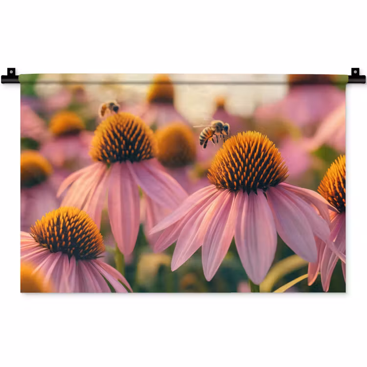 Wandkleed - Bloemen - Paars - Bijen — 1