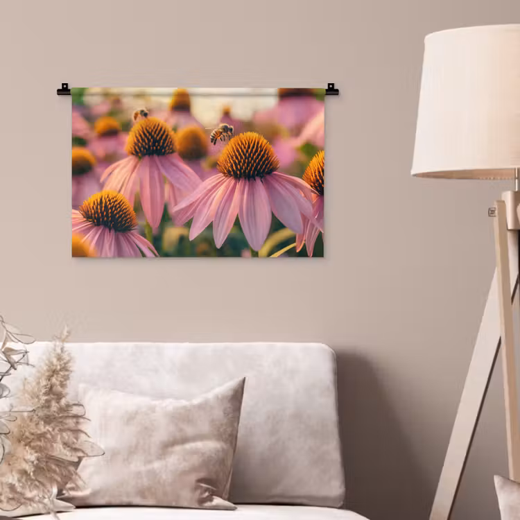 Wandkleed - Bloemen - Paars - Bijen — 2