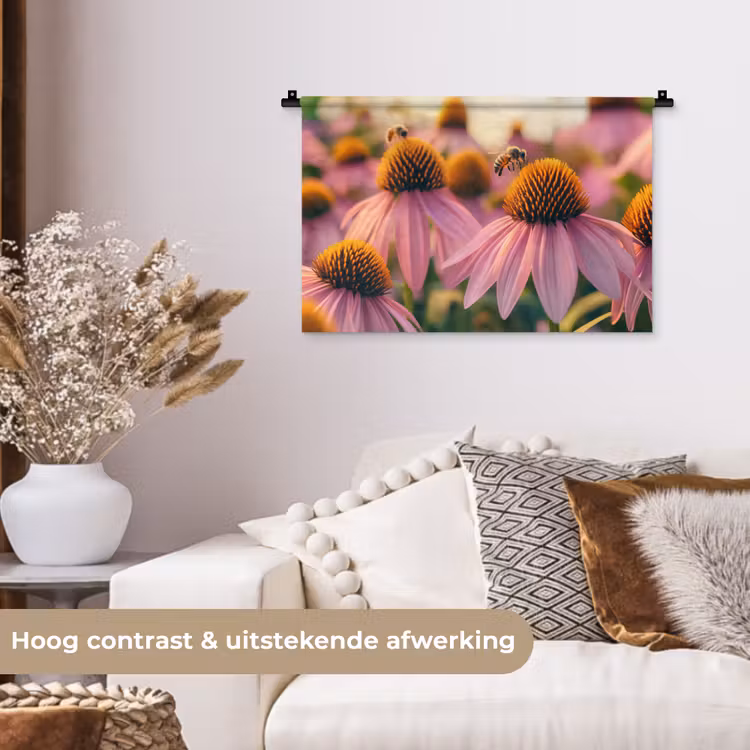 Wandkleed - Bloemen - Paars - Bijen — 4