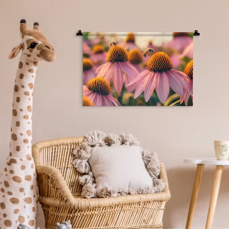 Wandkleed - Bloemen - Paars - Bijen — 5