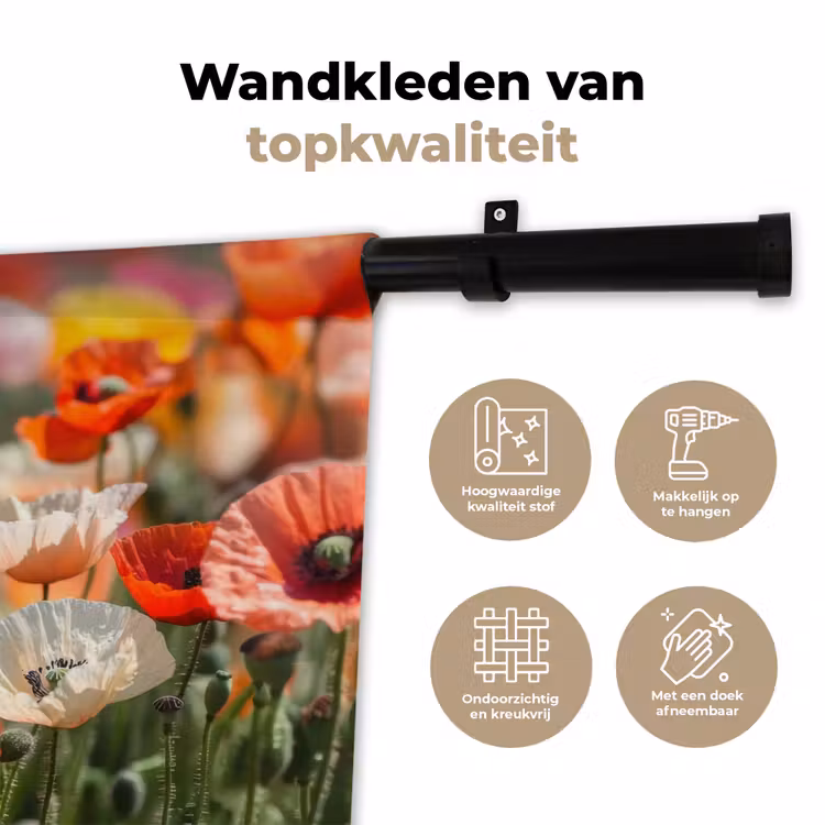 Wandkleed - Bloemenveld - Klaprozen - Kleurrijk — 3