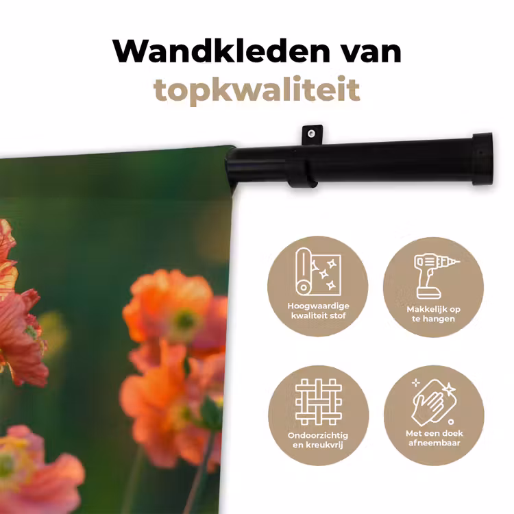 Wandkleed - Bloemenveld - Zonnestralen - Oranje — 3