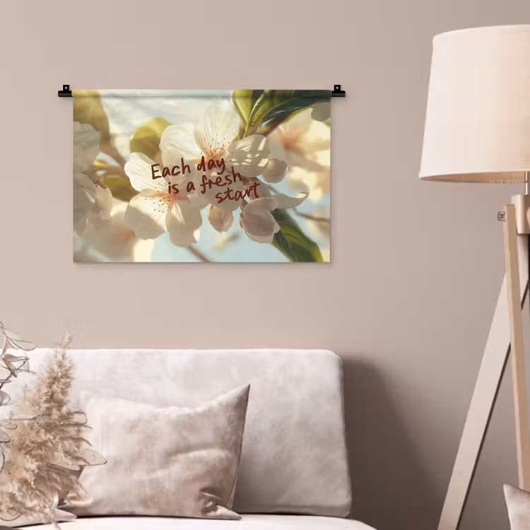 Wandkleed - Bloesems - Zonlicht - Quote - Wit — 2