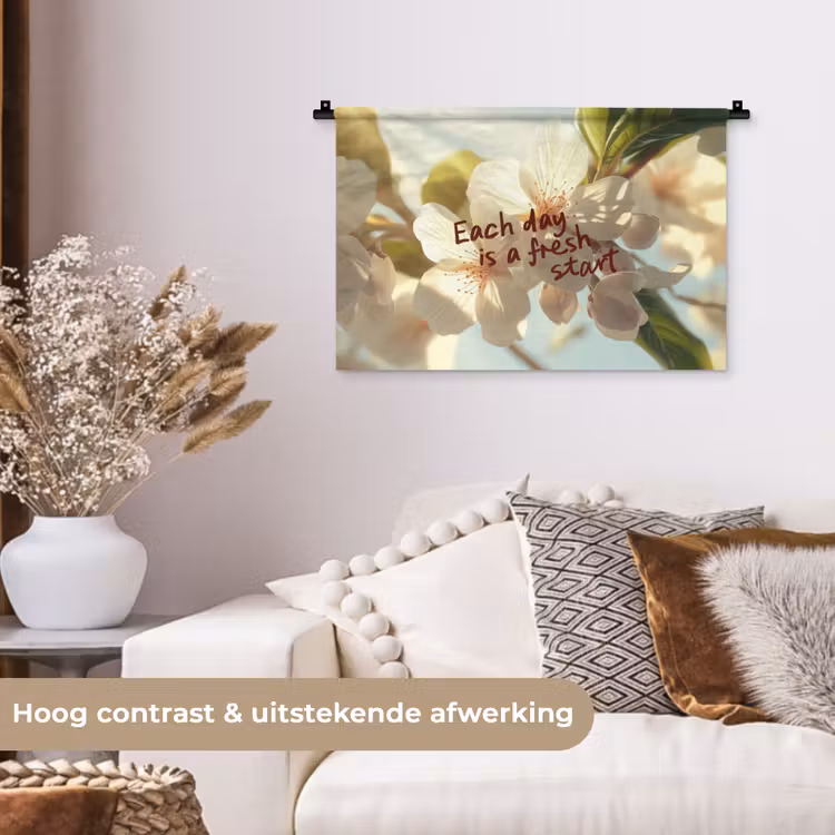 Wandkleed - Bloesems - Zonlicht - Quote - Wit — 4