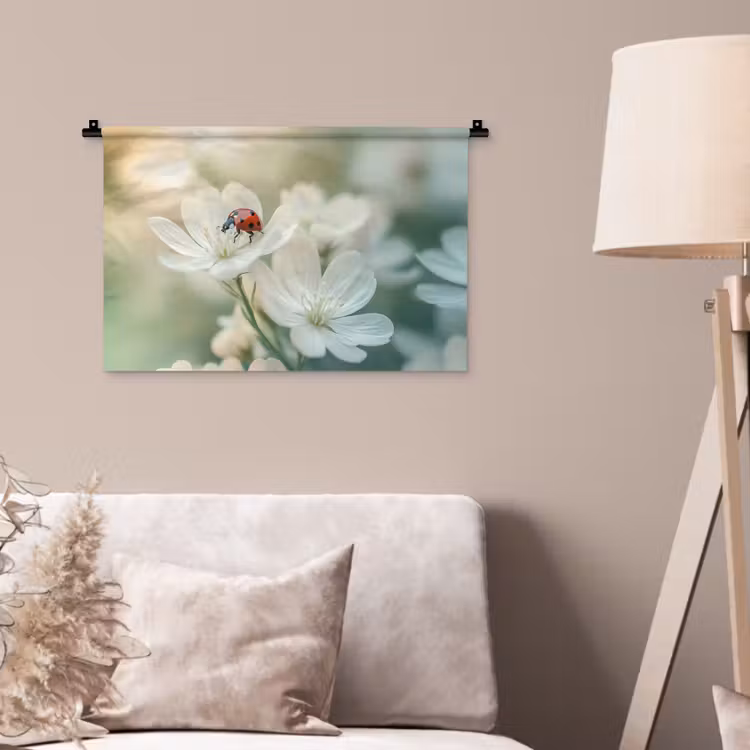 Wandkleed - Lieveheersbeestje - Bloemen - Wit — 2