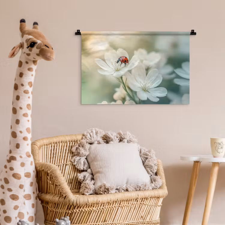 Wandkleed - Lieveheersbeestje - Bloemen - Wit — 5