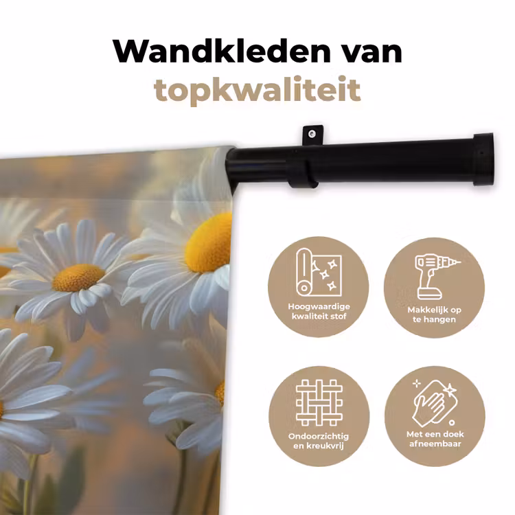 Wandkleed - Madeliefjes - Wit - Zonlicht — 3