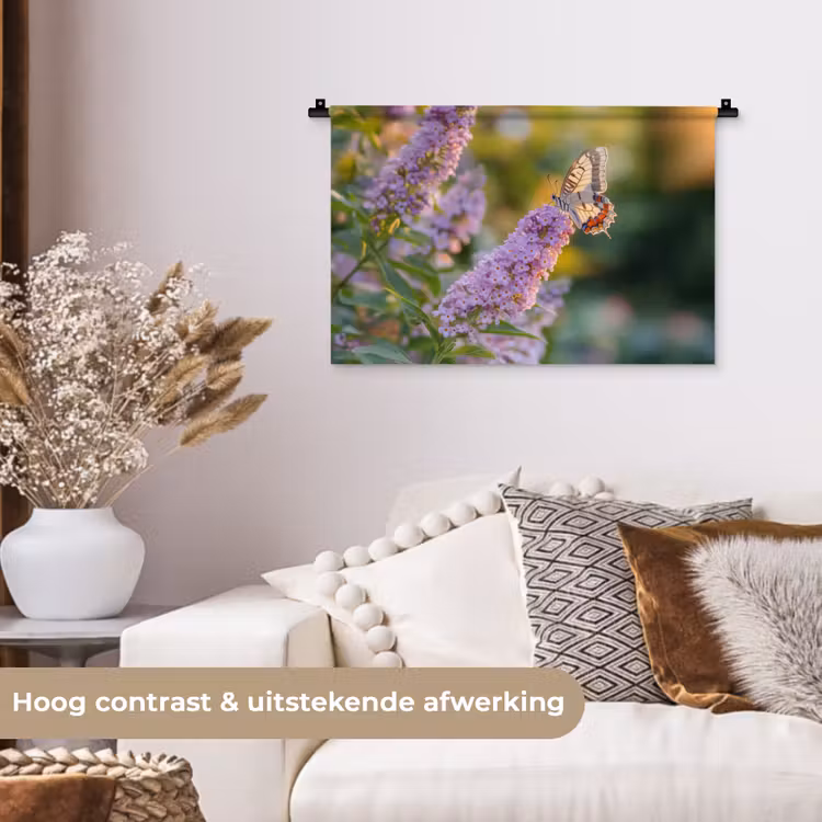 Wandkleed - Sierlijke - Vlinder - Paarse - Bloemen — 4