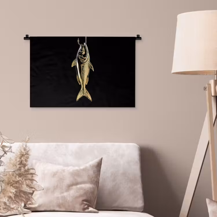 Wandkleed - Goud - Vis - Haak - Zwart — 2