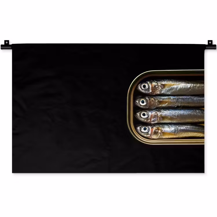 Wandkleed - Sardines - Blik - Zwart - Vissen — 1