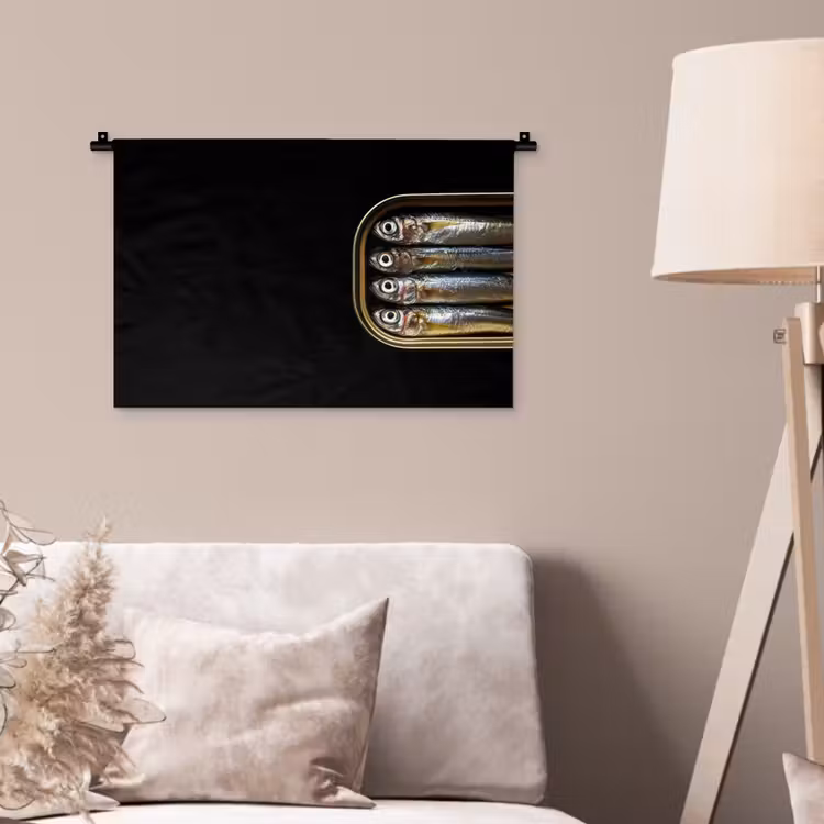 Wandkleed - Sardines - Blik - Zwart - Vissen — 2