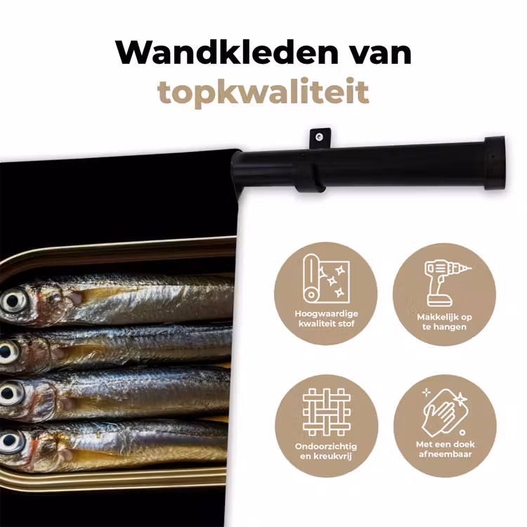 Wandkleed - Sardines - Blik - Zwart - Vissen — 3
