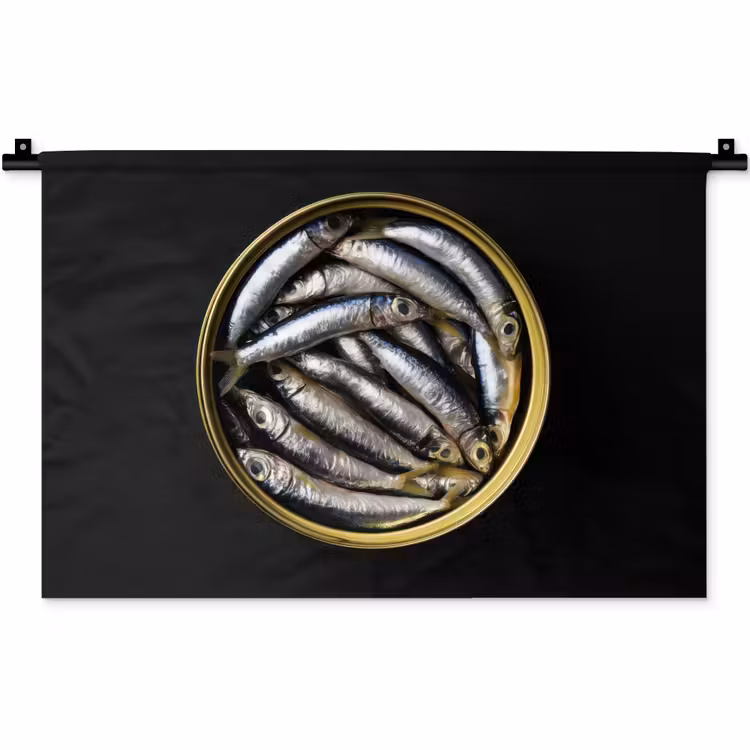 Wandkleed - Sardines - Vissen - Rond - Zwart — 1